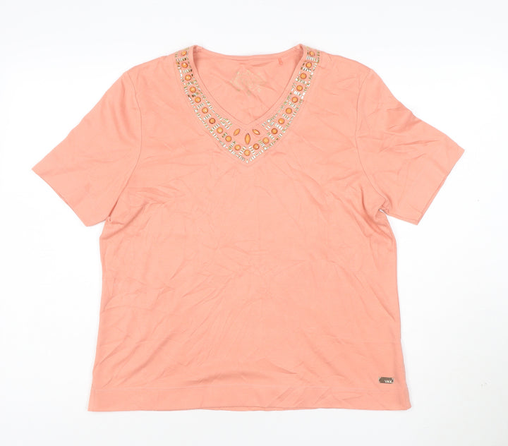 Nici Womens Pink Beaded V-Neck Short Sleeve T-Shirt M