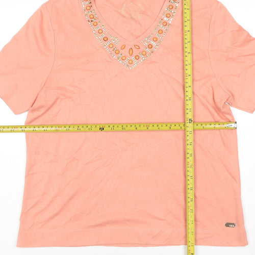 Nici Womens Pink Beaded V-Neck Short Sleeve T-Shirt M