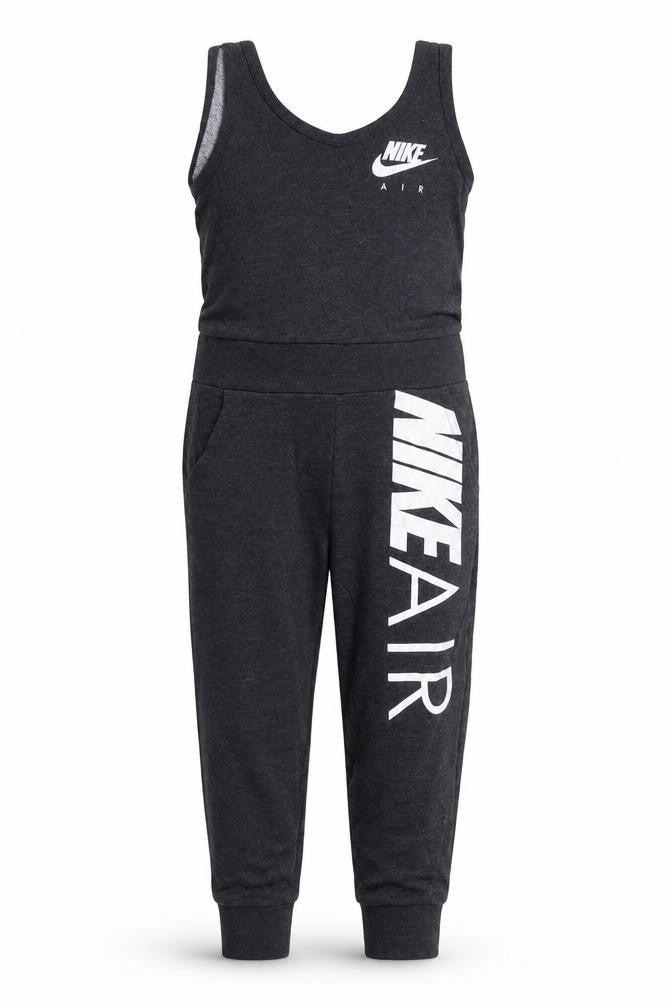Front view of Nike girls’ black air sleeveless jersey jumpsuit 6-8 years