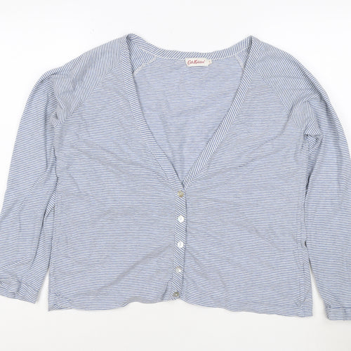 Cath Kidston Women's Blue Striped Long Sleeve Cotton Button-Up Top L