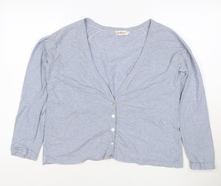 Cath Kidston Women's Blue Striped Long Sleeve Cotton Button-Up Top L