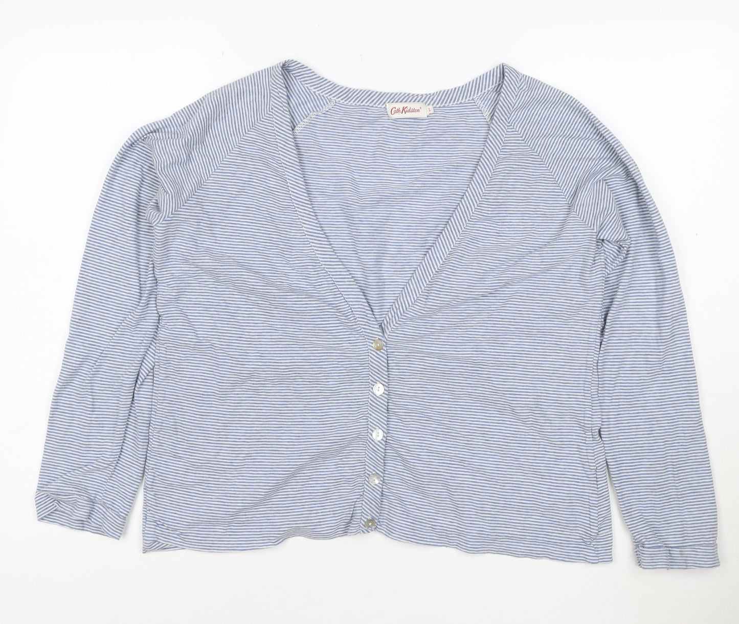 Cath Kidston Women's Blue Striped Long Sleeve Cotton Button-Up Top L