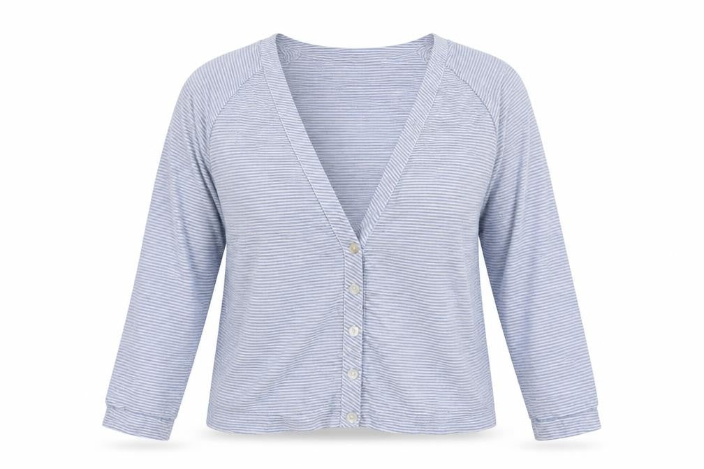 Front view of Cath Kidston Women's Blue Striped Long Sleeve Cotton Button-Up Top L