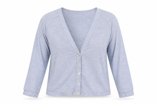 Front view of Cath Kidston Women's Blue Striped Long Sleeve Cotton Button-Up Top L