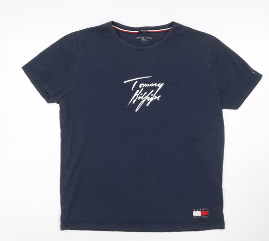 Tommy Hilfiger Men's Navy Blue Organic Cotton Crew Neck T-Shirt M