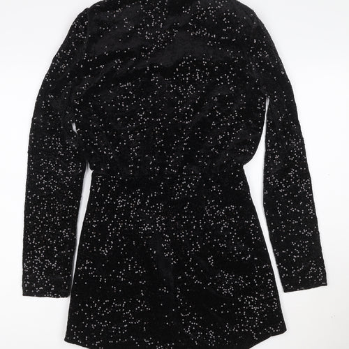 Zara Women Black Sequin Velvet Wrap Dress XS Long Sleeve Party