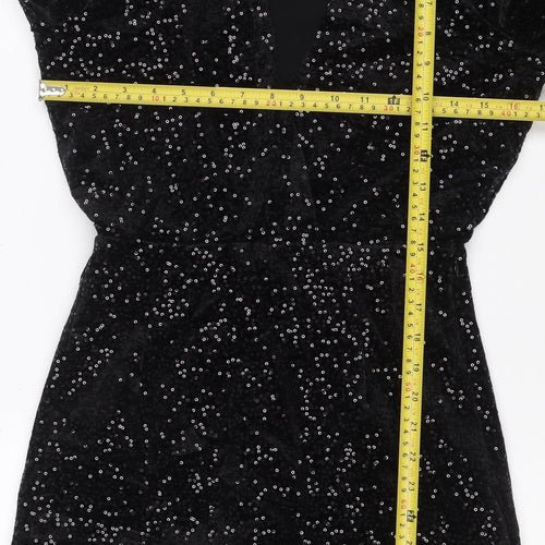 Zara Women Black Sequin Velvet Wrap Dress XS Long Sleeve Party