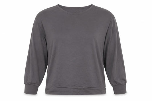 Front view of Next Women Grey Long Sleeve Crew Neck Modal Blend T-Shirt, size 10