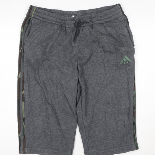 adidas Men's Grey XL Athletic Jersey Shorts with Drawstring