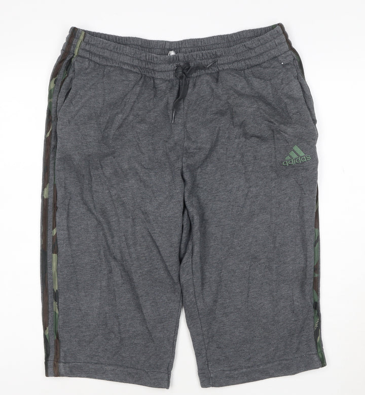 adidas Men's Grey XL Athletic Jersey Shorts with Drawstring