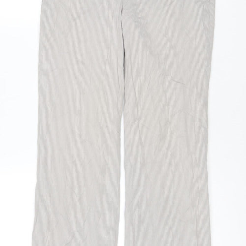 H&M Women's Beige Striped Regular Fit Cotton Blend Trousers Size 6