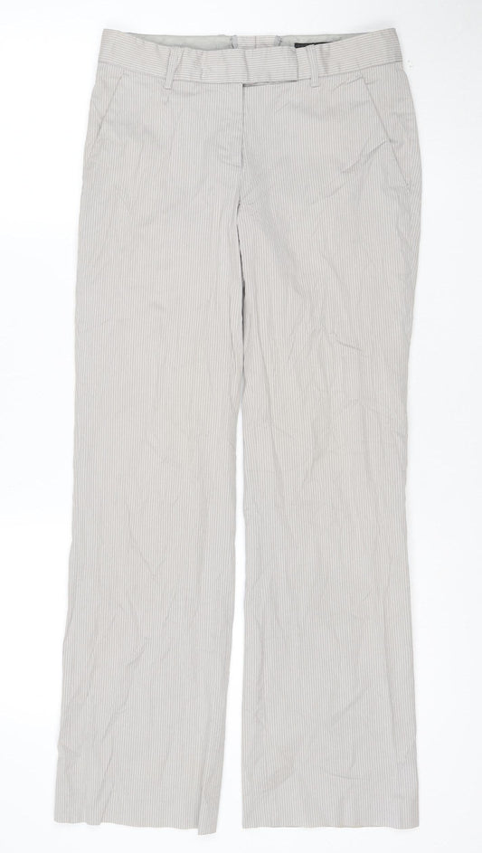 H&M Women's Beige Striped Regular Fit Cotton Blend Trousers Size 6