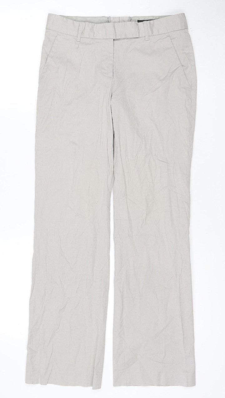 H&M Women's Beige Striped Regular Fit Cotton Blend Trousers Size 6