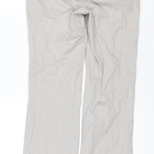 H&M Women's Beige Striped Regular Fit Cotton Blend Trousers Size 6