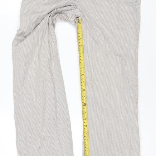 H&M Women's Beige Striped Regular Fit Cotton Blend Trousers Size 6