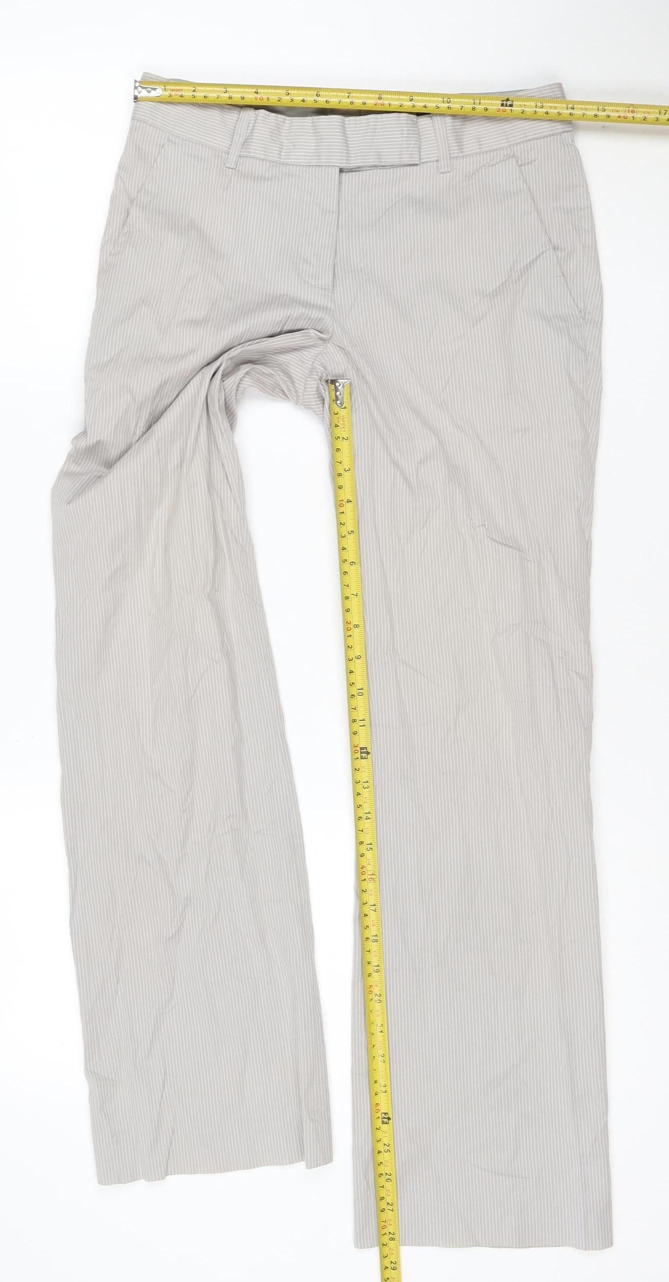 H&M Women's Beige Striped Regular Fit Cotton Blend Trousers Size 6