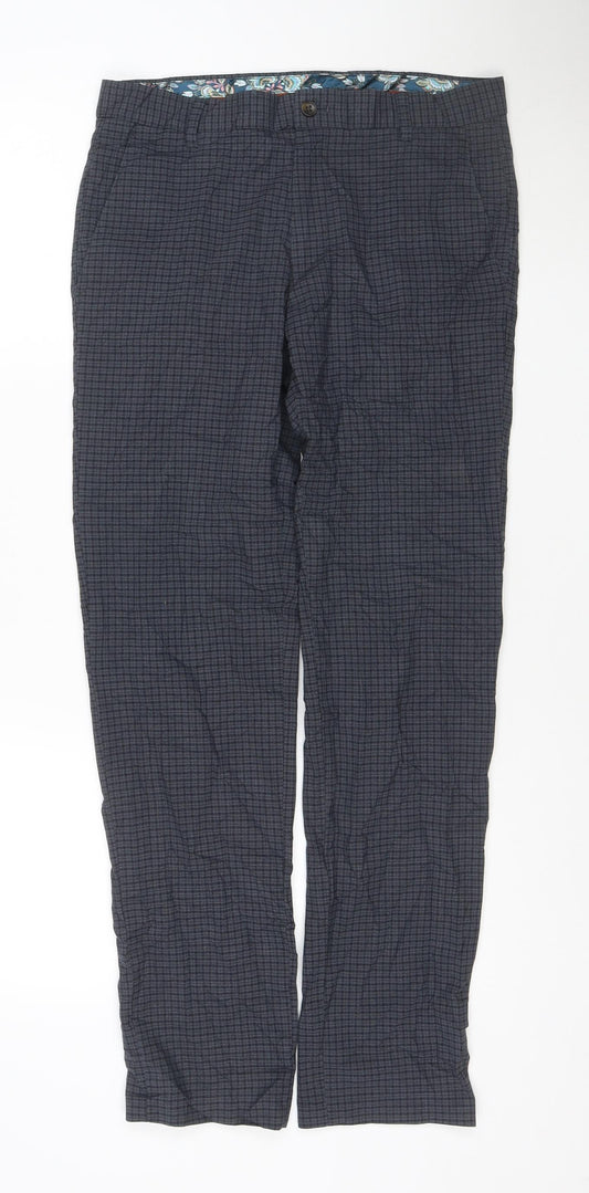 Next Men's Blue Check Slim Fit Tailored Trousers 30R