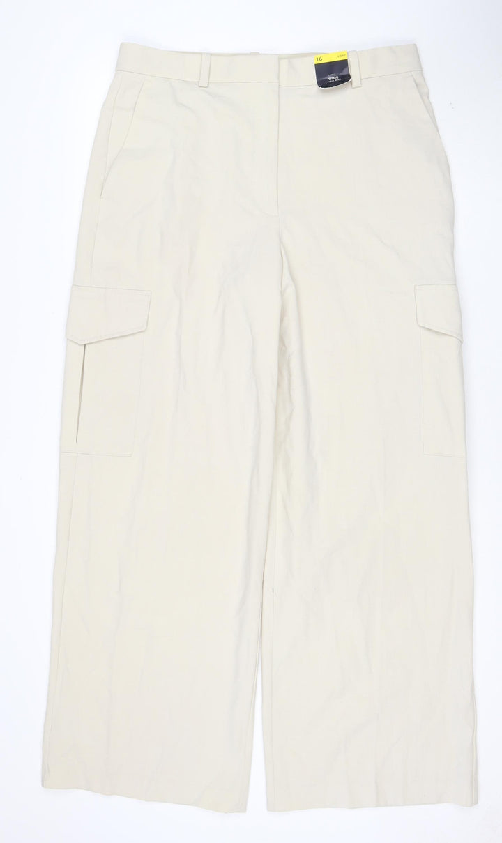 Marks and Spencer Women Beige Cargo Trousers Size 16 Tall