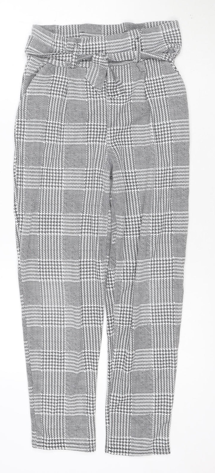 I Saw It First Womens Grey Check Tapered Belted Trousers Size 10