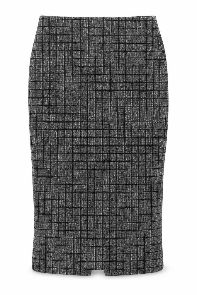 Front view of Cara & Co London Women's Black Check Sheath Dress, size 10