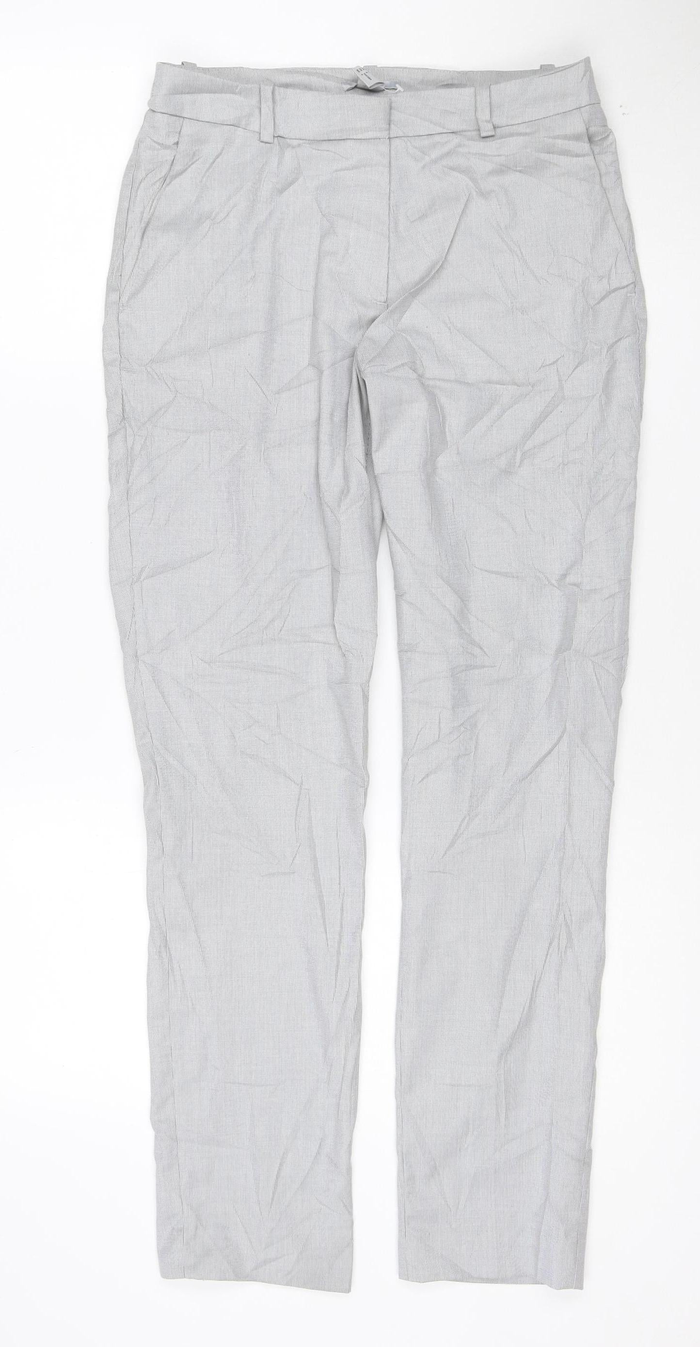 H&M Women’s Grey Check Chino Trousers Size 8 Regular Fit