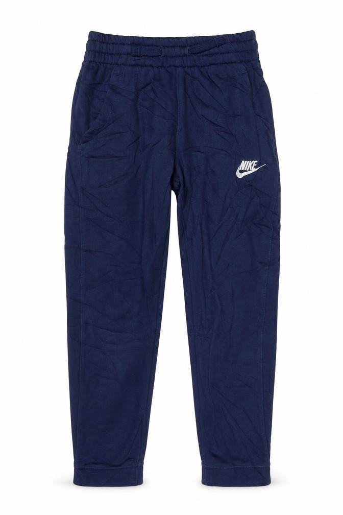 Front view of Nike boys’ blue jogger sweatpants small 128-137cm cotton blend activewear