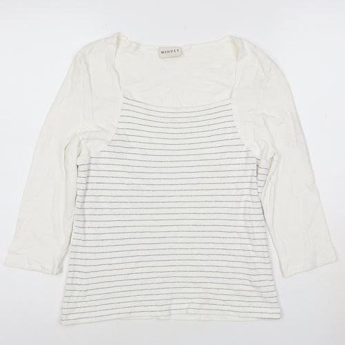 Minuet Women’s White Striped Jersey 3/4 Sleeve T-Shirt Size 12