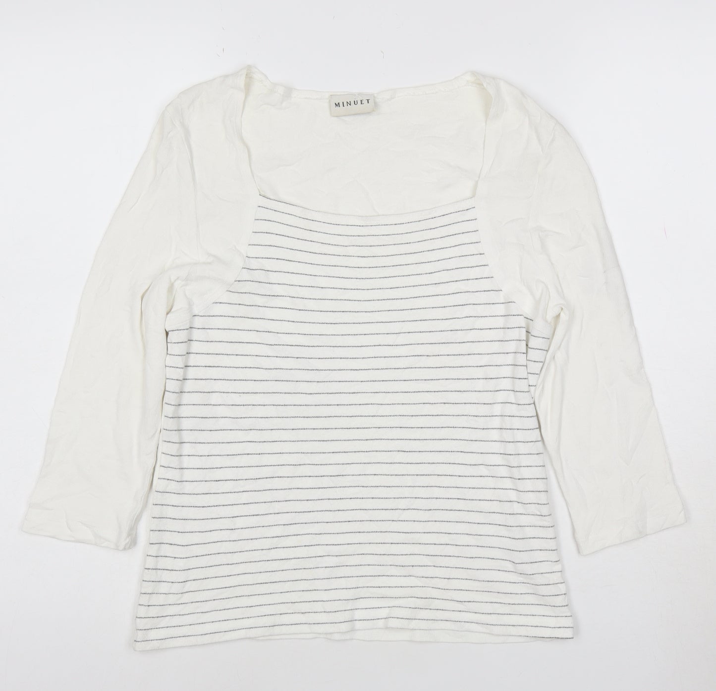Minuet Women’s White Striped Jersey 3/4 Sleeve T-Shirt Size 12