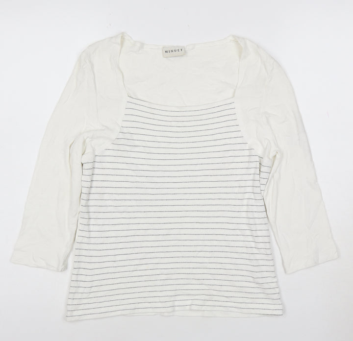 Minuet Women’s White Striped Jersey 3/4 Sleeve T-Shirt Size 12