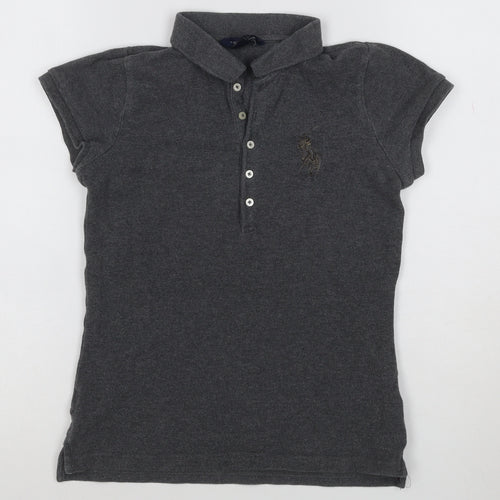 Ralph Lauren Womens Charcoal Grey Polo Shirt L Classic Short Sleeve Cotton