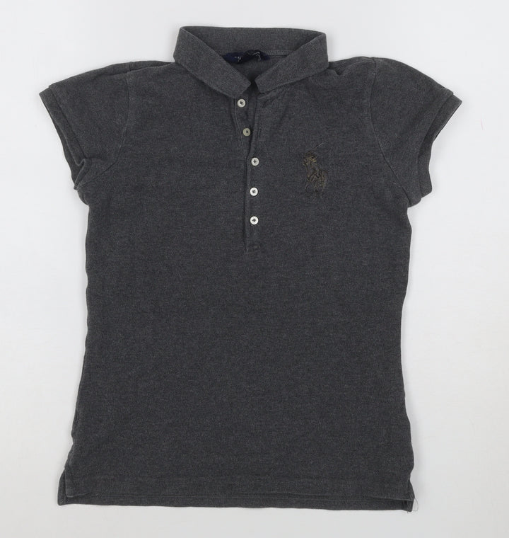 Ralph Lauren Womens Charcoal Grey Polo Shirt L Classic Short Sleeve Cotton