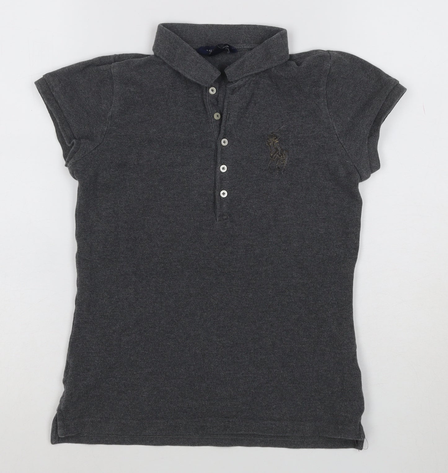 Ralph Lauren Womens Charcoal Grey Polo Shirt L Classic Short Sleeve Cotton