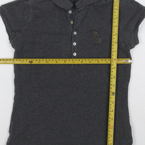 Ralph Lauren Womens Charcoal Grey Polo Shirt L Classic Short Sleeve Cotton
