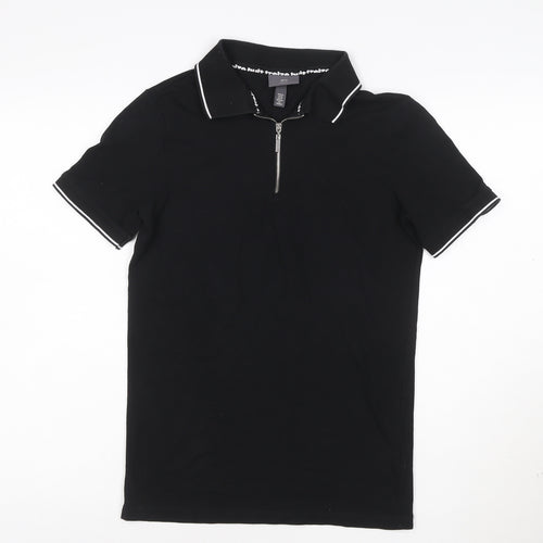 H&M Men's Black Slim Fit 1/4 Zip Polo Shirt XS