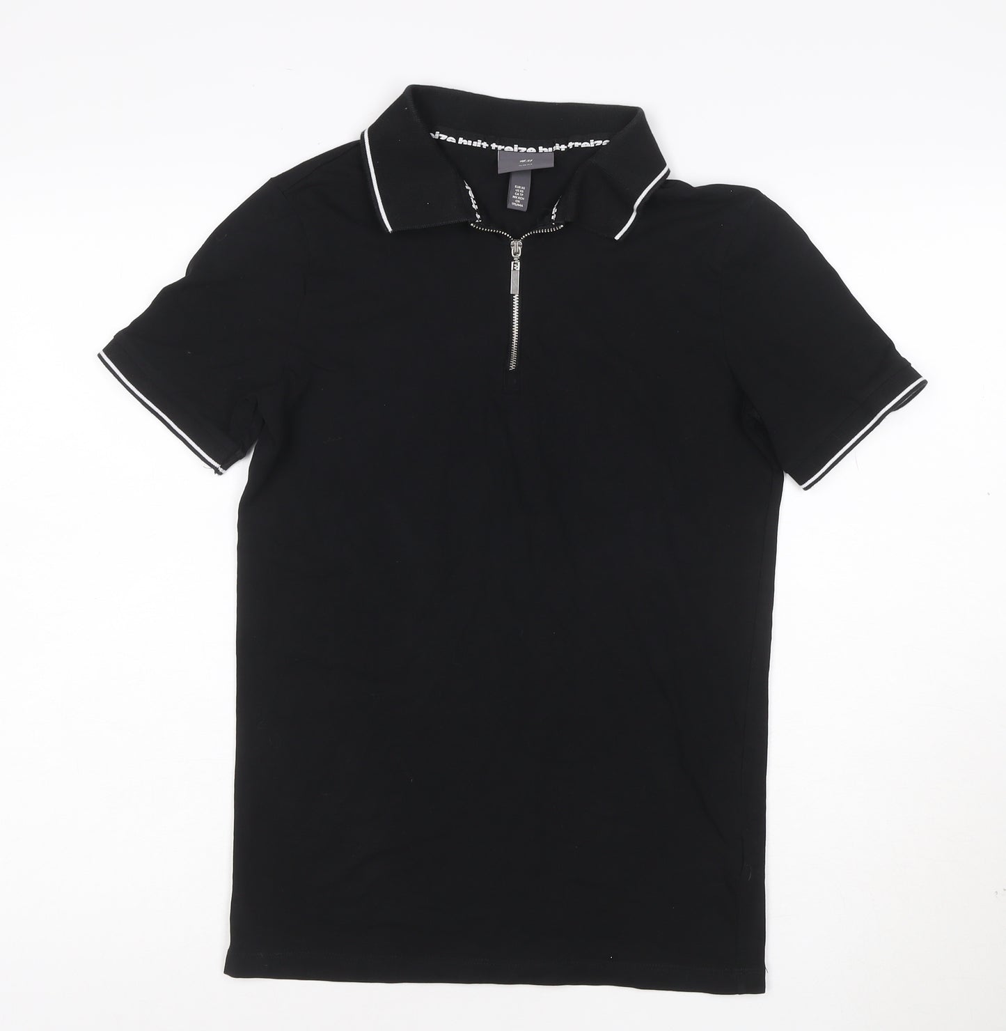 H&M Men's Black Slim Fit 1/4 Zip Polo Shirt XS