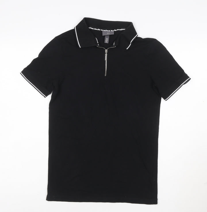 H&M Men's Black Slim Fit 1/4 Zip Polo Shirt XS