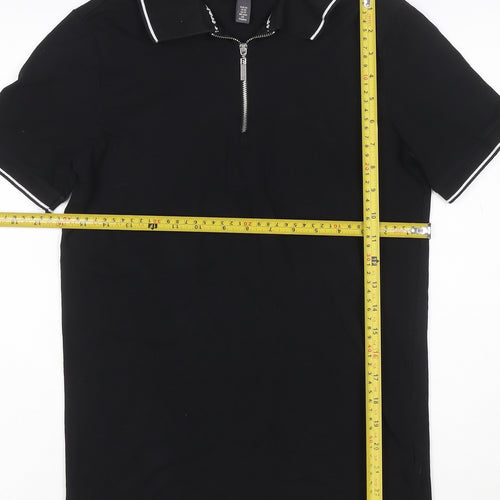 H&M Men's Black Slim Fit 1/4 Zip Polo Shirt XS