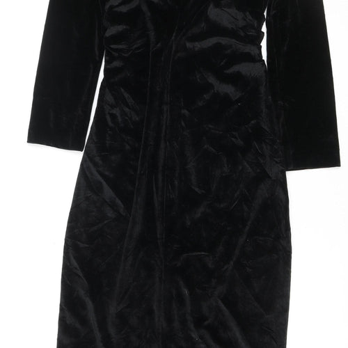 Zara Women Black Velvet Long Sleeve Maxi Wrap Dress L