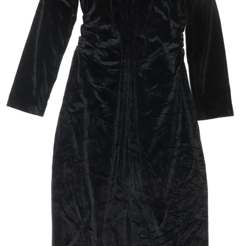 Zara Women Black Velvet Long Sleeve Maxi Wrap Dress L