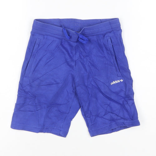 Adidas Boys Blue Sweat Shorts 8-9 Years Regular Fit Cotton Blend Gym Active