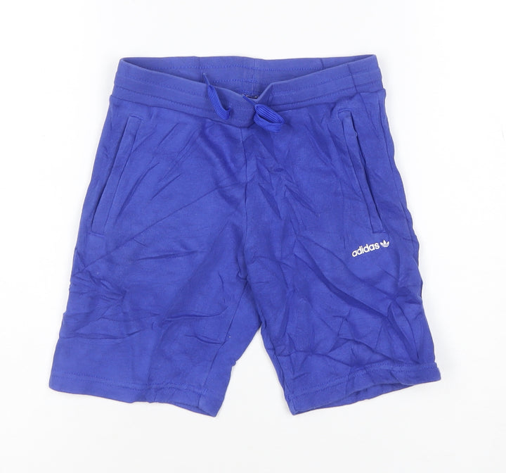 Adidas Boys Blue Sweat Shorts 8-9 Years Regular Fit Cotton Blend Gym Active