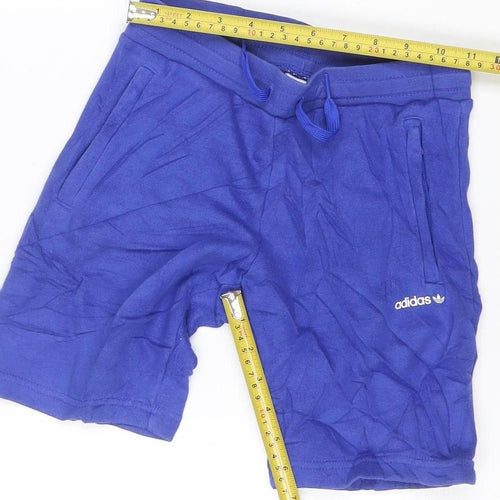 Adidas Boys Blue Sweat Shorts 8-9 Years Regular Fit Cotton Blend Gym Active