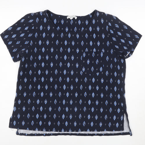 Principles Petite Women's Blue Geometric Cotton Short Sleeve T-Shirt Size 16