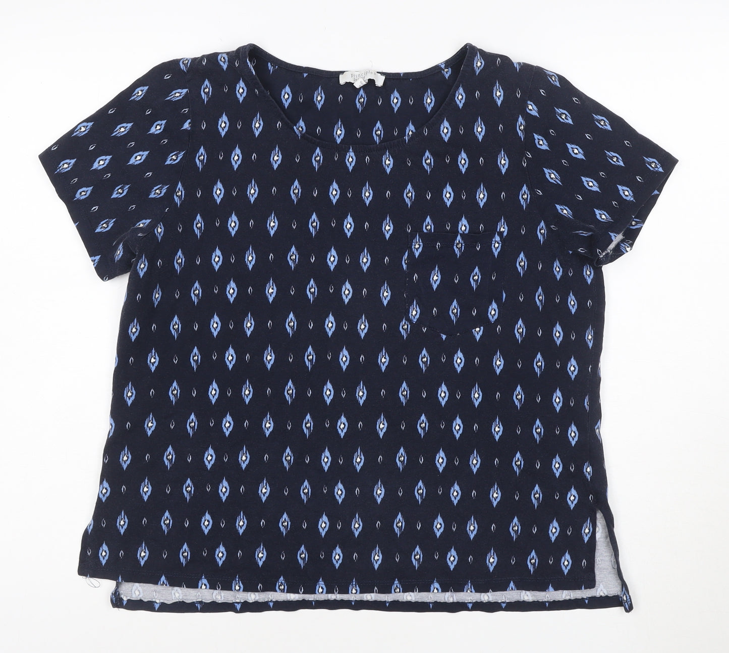 Principles Petite Women's Blue Geometric Cotton Short Sleeve T-Shirt Size 16