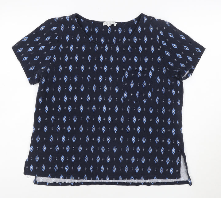 Principles Petite Women's Blue Geometric Cotton Short Sleeve T-Shirt Size 16