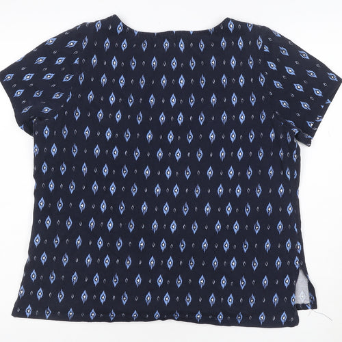 Principles Petite Women's Blue Geometric Cotton Short Sleeve T-Shirt Size 16