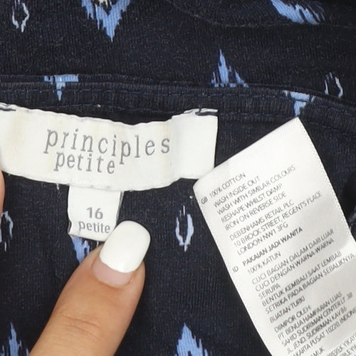 Principles Petite Women's Blue Geometric Cotton Short Sleeve T-Shirt Size 16