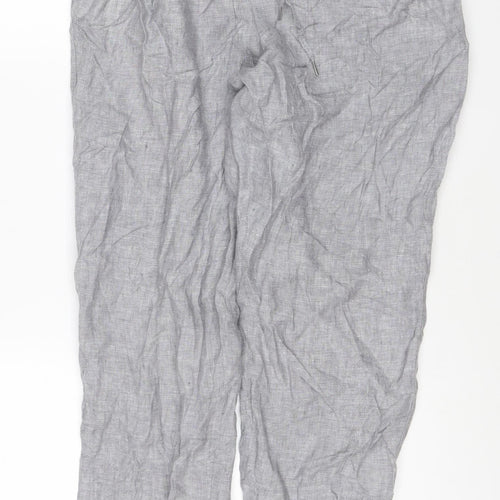 H&M Womens Grey Linen Relaxed Fit Drawstring Trousers Size 12