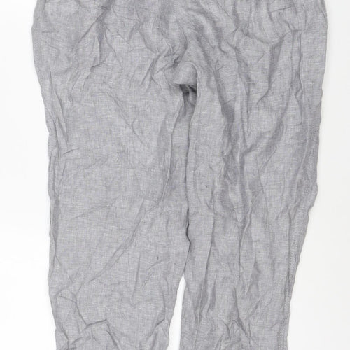 H&M Womens Grey Linen Relaxed Fit Drawstring Trousers Size 12