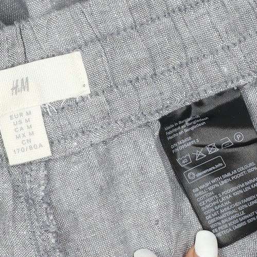 H&M Womens Grey Linen Relaxed Fit Drawstring Trousers Size 12